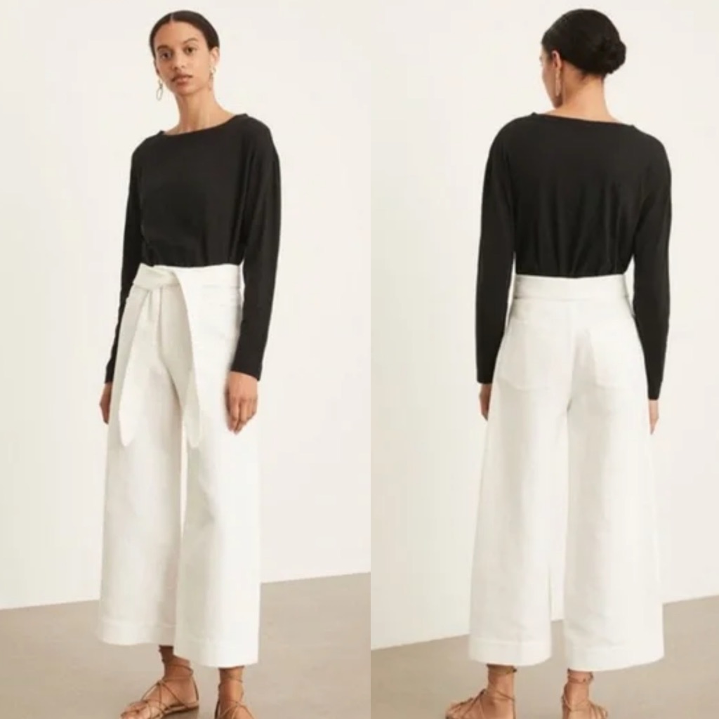 Vince Tie Front Wide Leg Cropped Linen Blend Pant